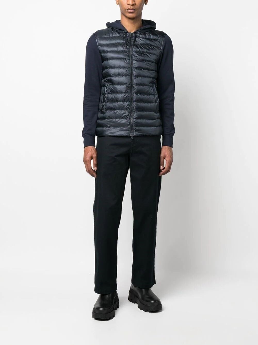 Contrasting-sleeves padded jacket