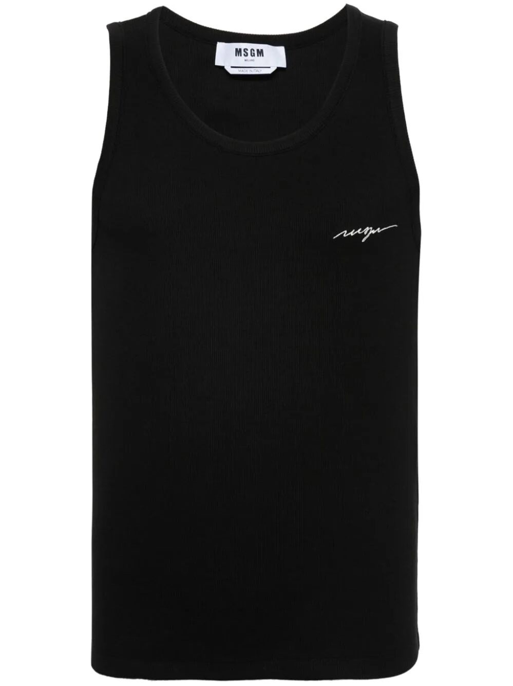 Msgm Ribbed Tank Top With Logo In Black
