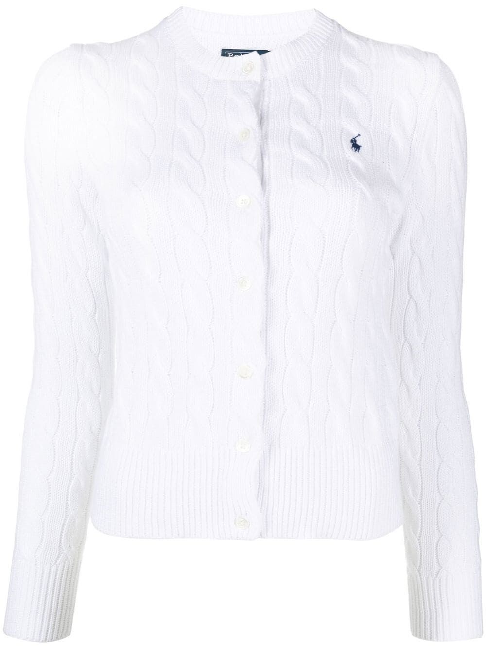 Polo Ralph Lauren Embroidered Cable-knit Cotton Cardigan In White