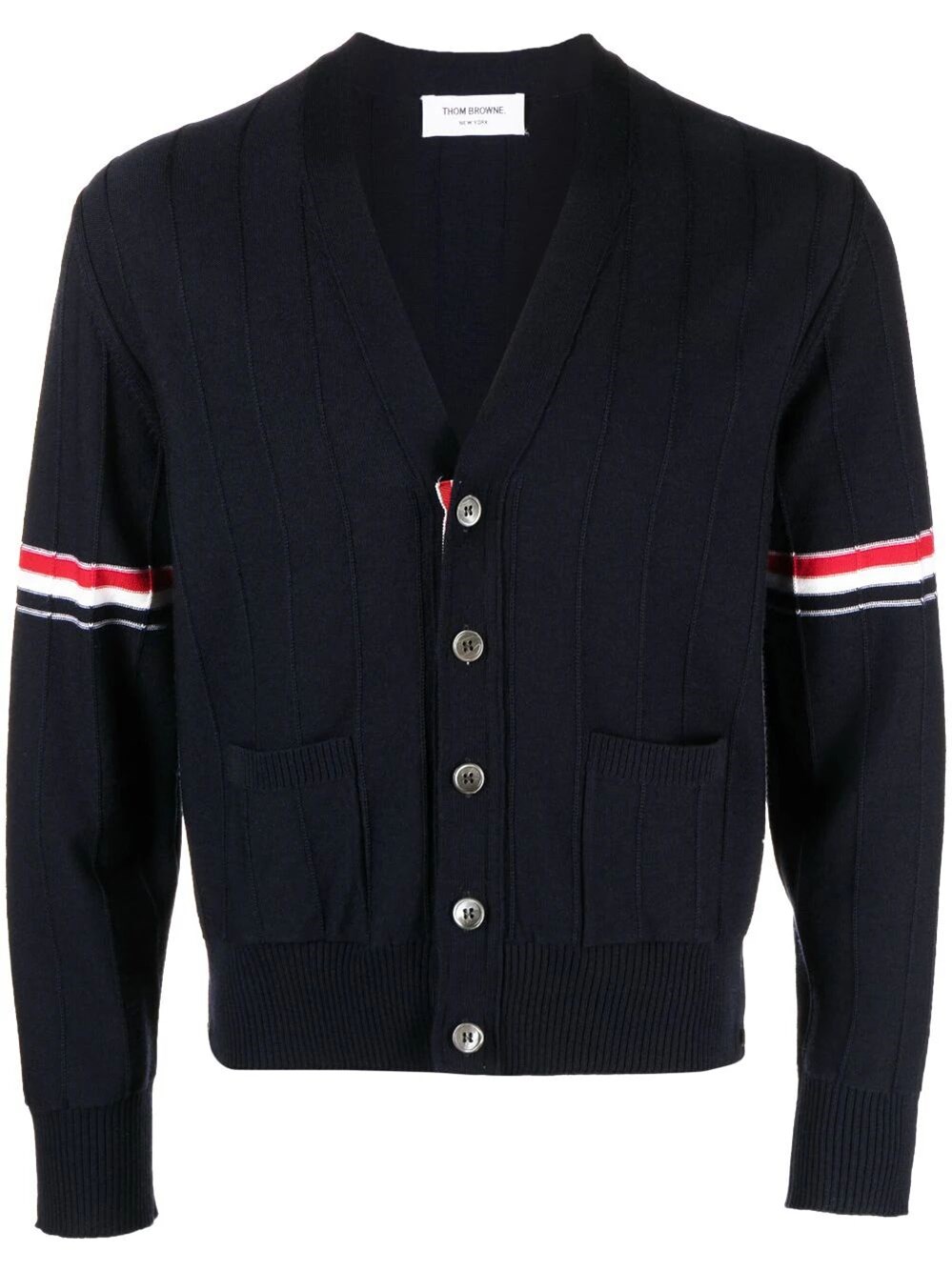 Thom Browne Rib Stitch Wool Cardigan In Blue