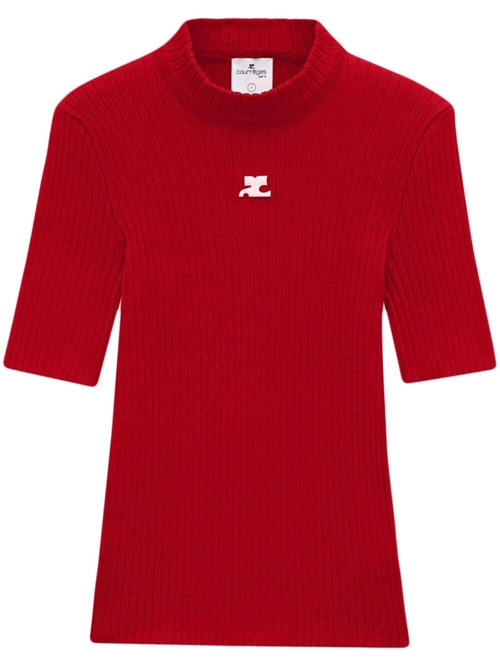 Courrèges Reedition Short Sleeves Ribbed Knitted Sweater Clothing In Red