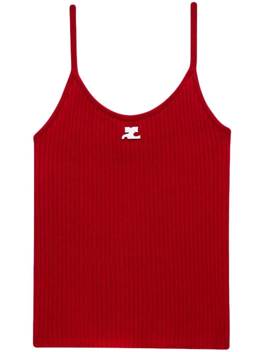 Courrèges Ribbed Texture Spaghetti Straps Top In Red