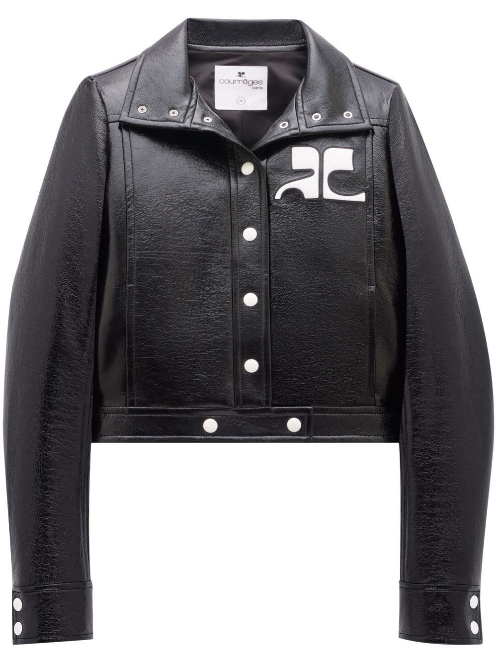 Courrèges Reedition Cropped Coated Cotton-blend Jacket In Black