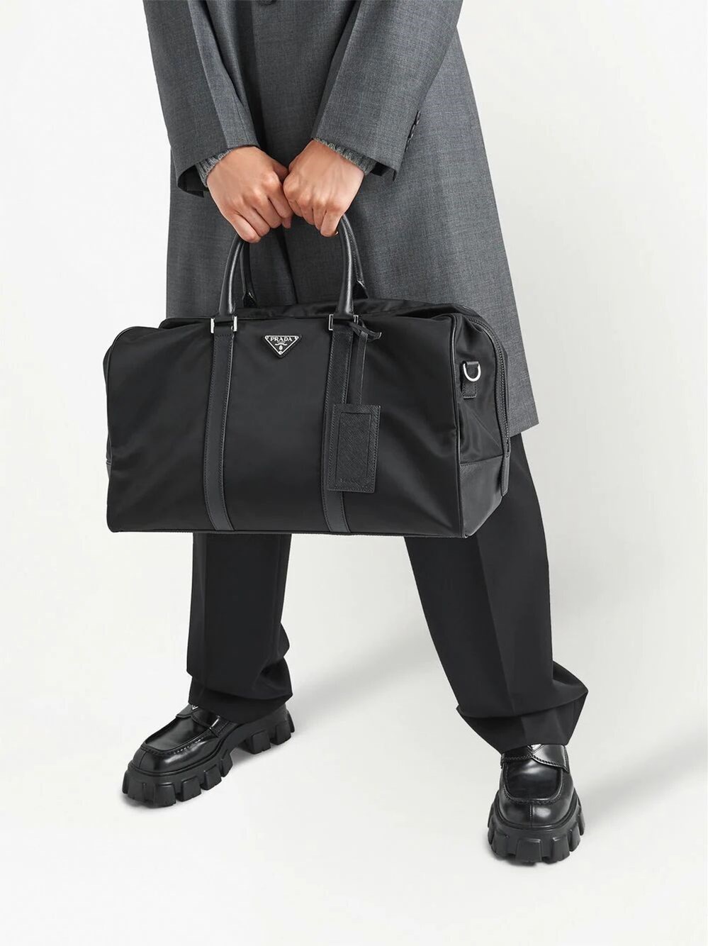 Re-Nylon and Saffiano leather duffel bag