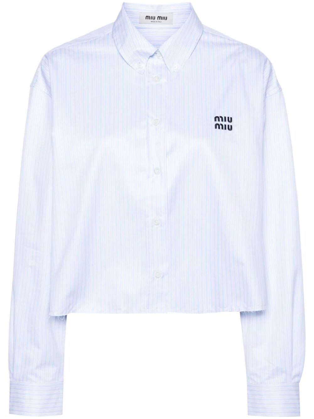 Miu Miu Striped Crop Shirt In Blue