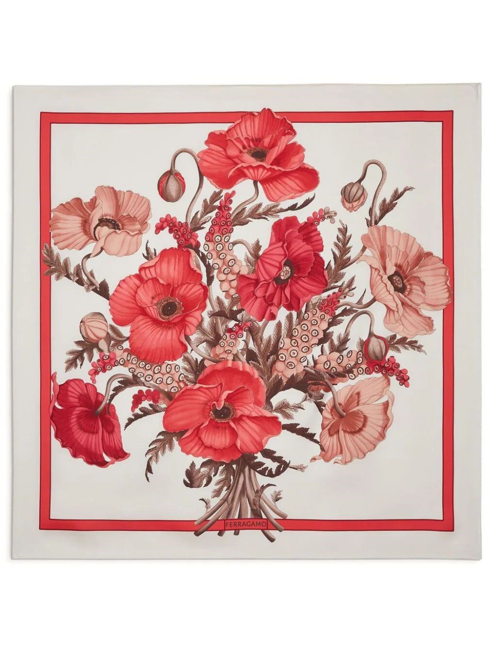 Shop Ferragamo Poppy Print Silk Scarf In Red