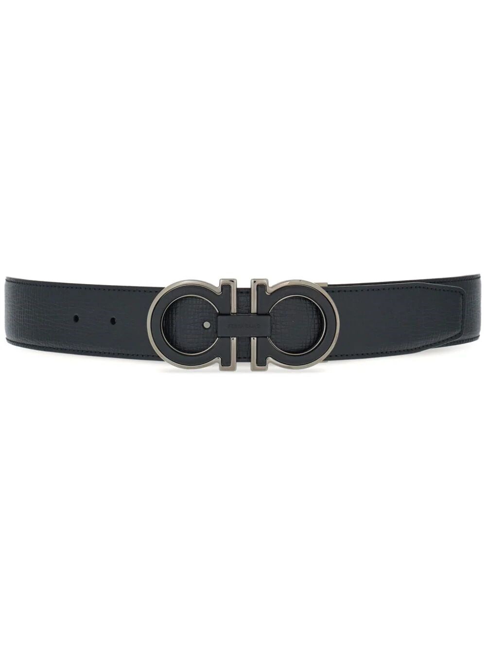 Ferragamo Gancini Buckle Reversible Leather Belt In Black