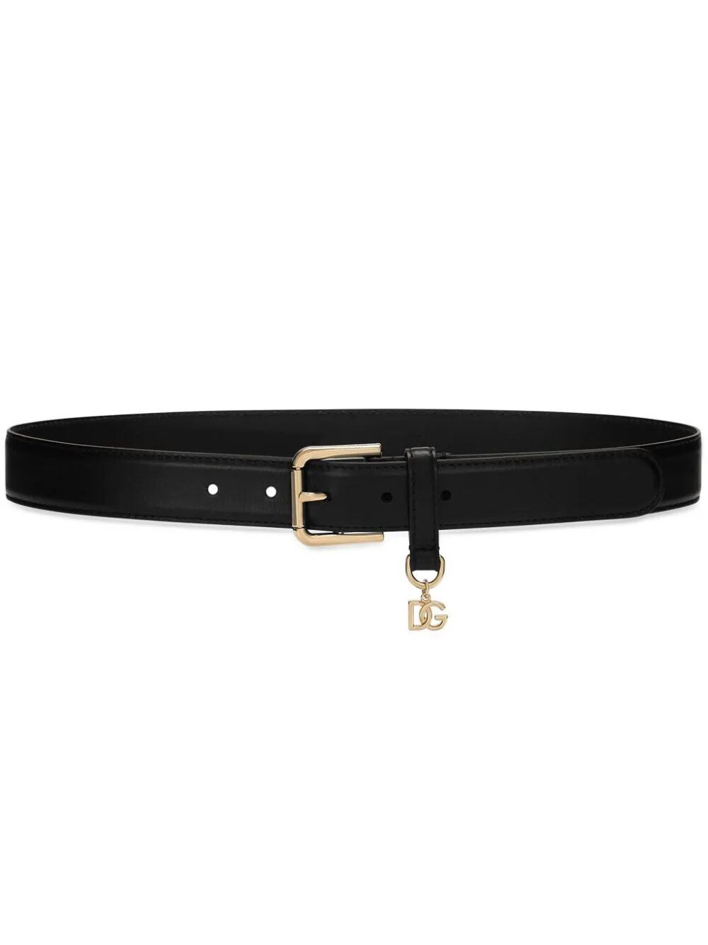 Logo-charm leather belt