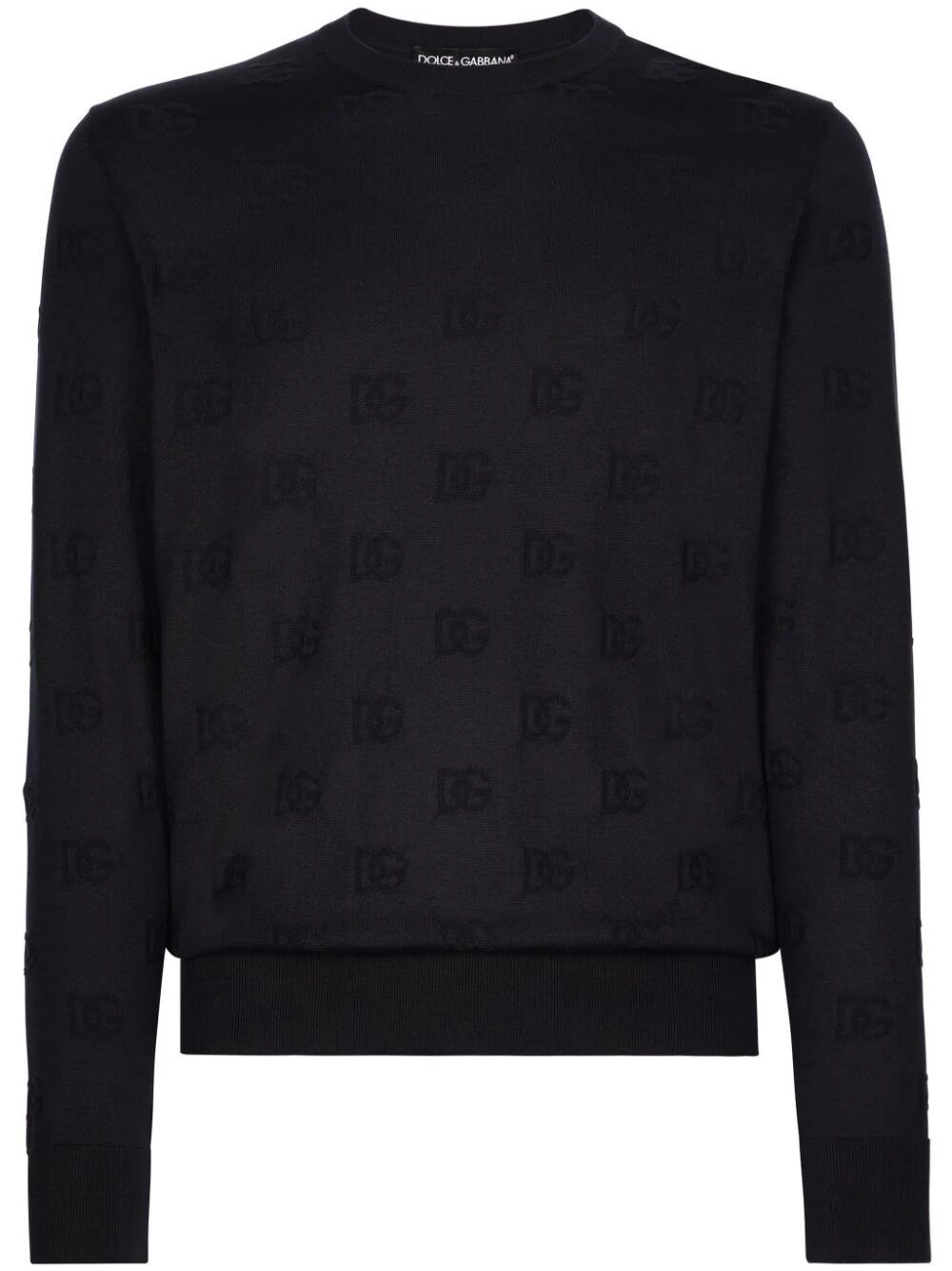 Shop Dolce & Gabbana Round-neck Sweater With All-over Dg In Blue