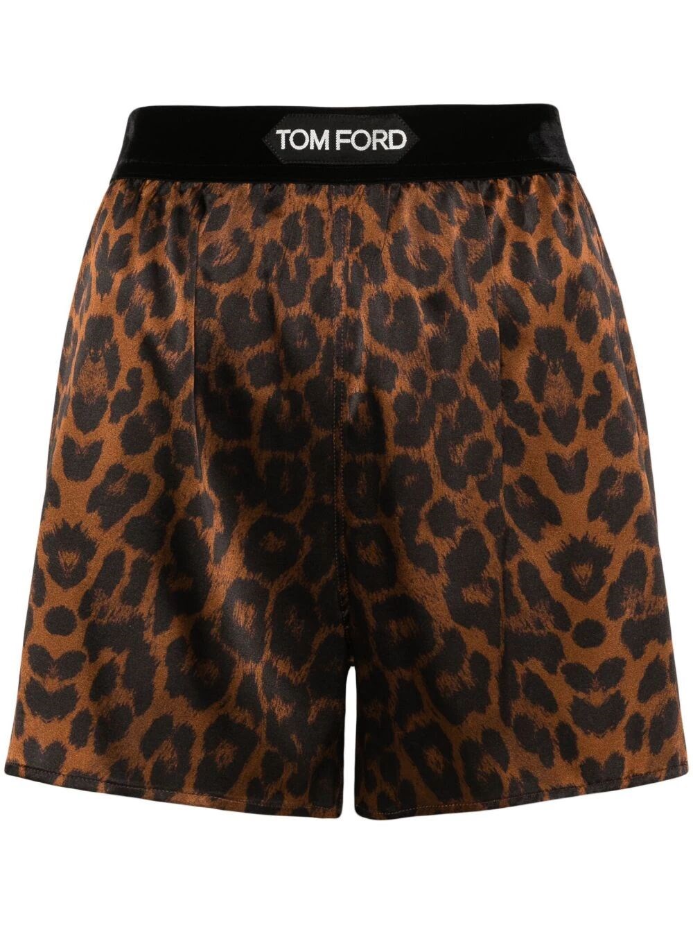 Shop Tom Ford Silk Leopard Print Shorts In Brown