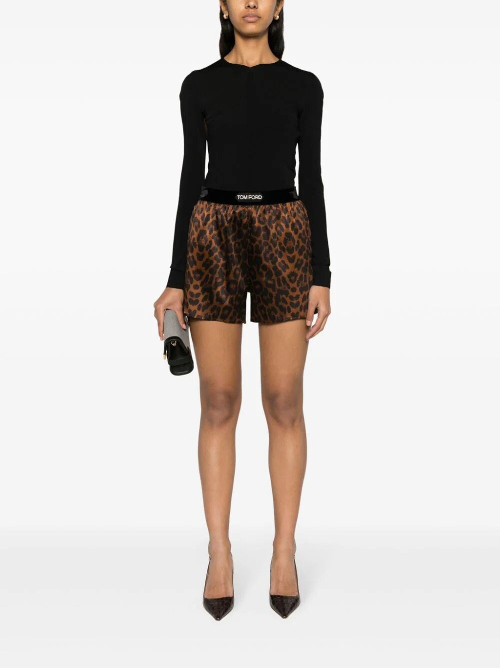 Silk leopard print shorts