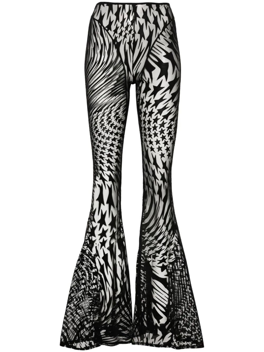 Star flocked mesh flare trousers