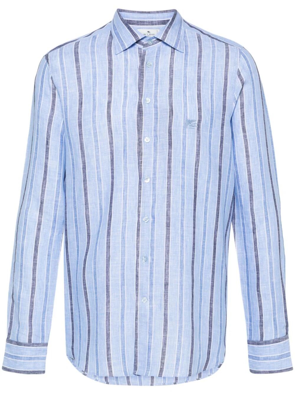 Etro Striped Shirt With Logo In Blue
