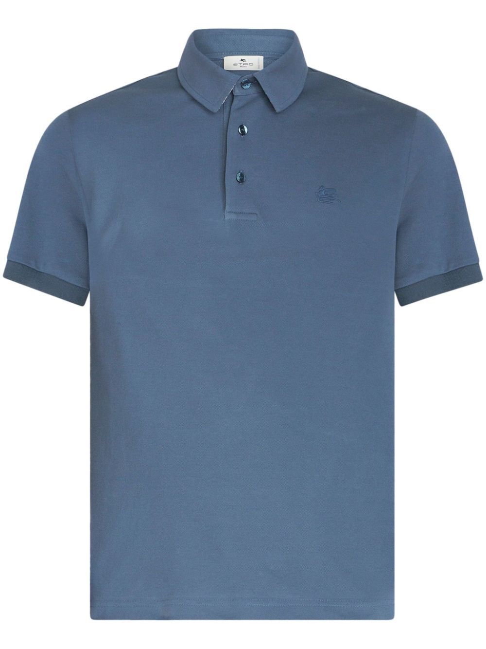 Etro Polo Shirt With Embroidered Pegaso In Blue