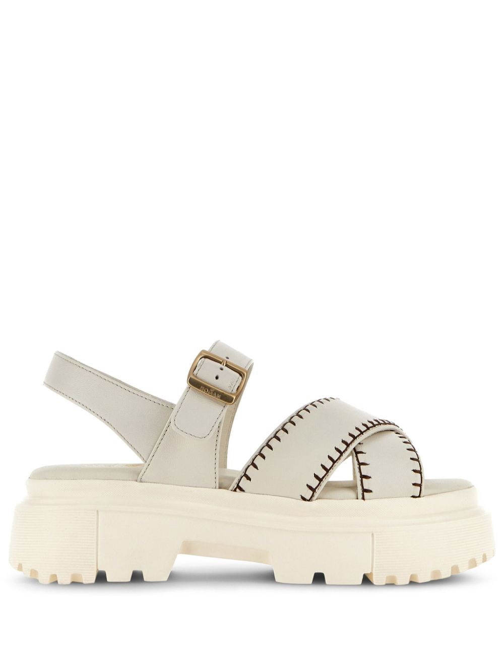 Shop Hogan Leather Low Sandals In Nude & Neutrals