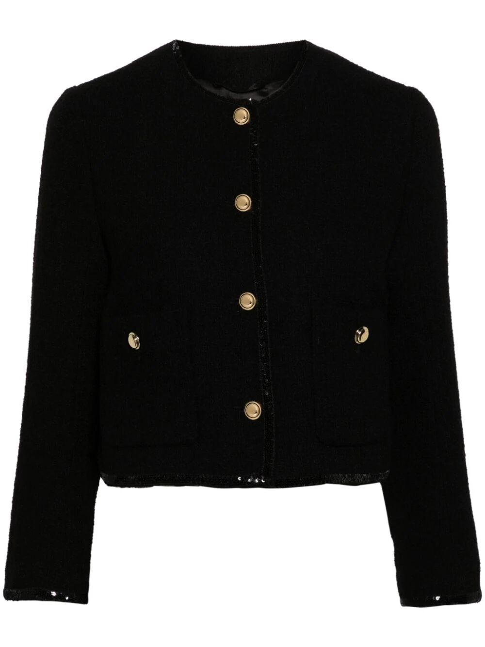 Miu Miu Tweed Jacket With Sequined Trims In Black