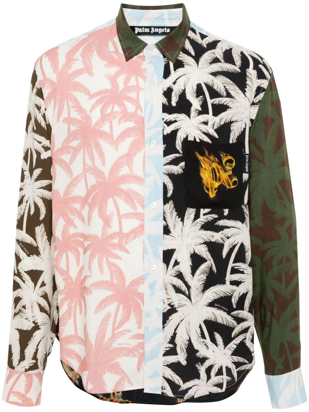Shop Palm Angels Palm Patchwork Shirt In Multicolour