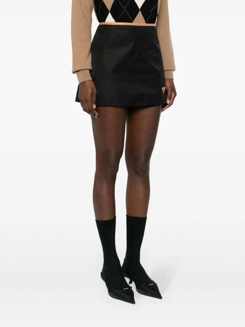 Contrasting waistband mini skirt
