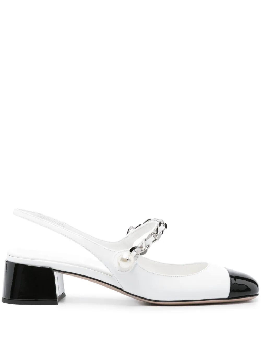 Two-tone patent leather slingback