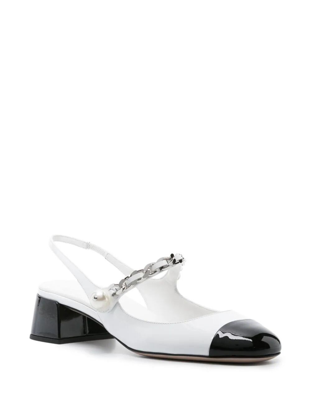 Two-tone patent leather slingback