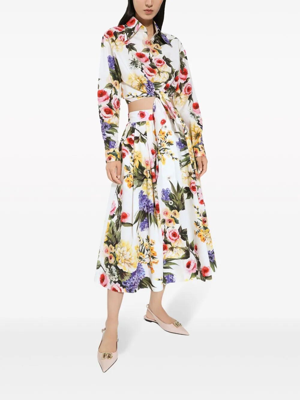 Garden-printed circular skirt