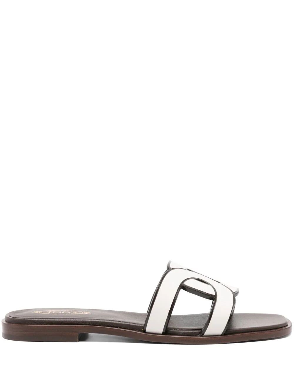 Shop Tod's Leather Two-tone Slides In White