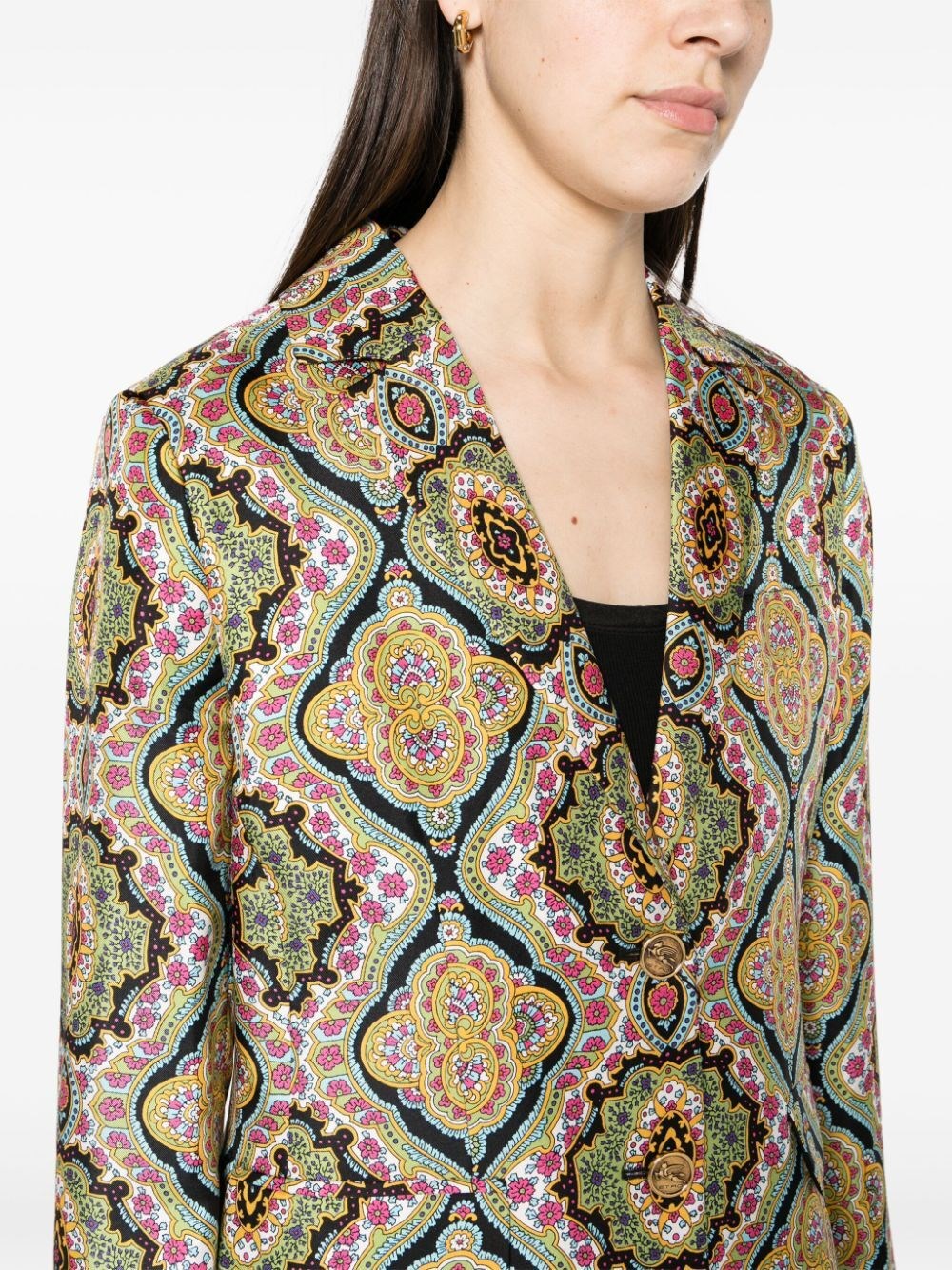 Floral-print silk blazer