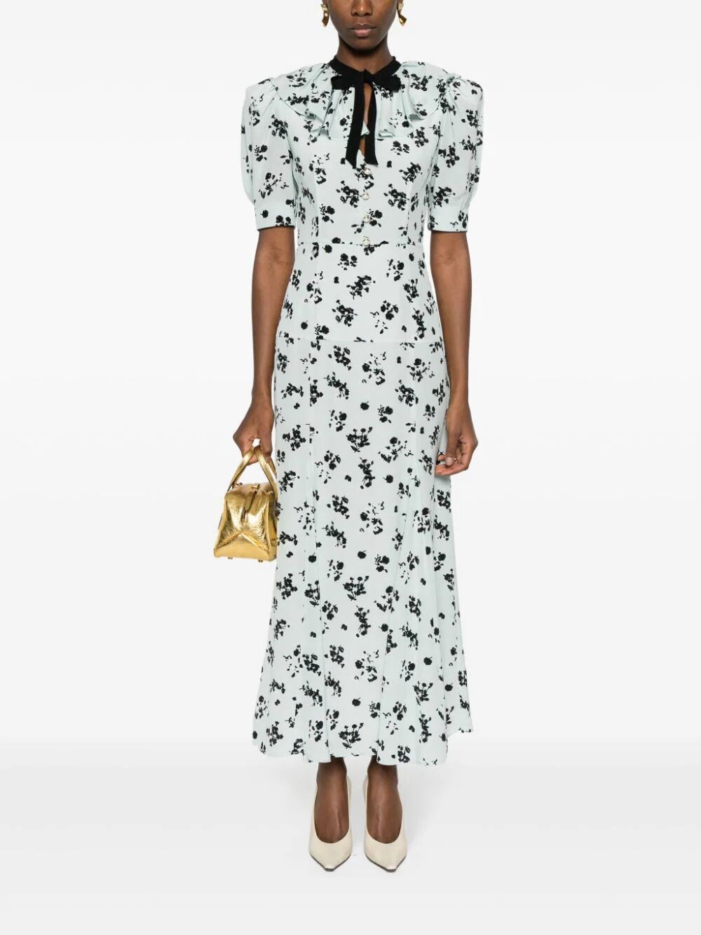 ROSE PRINT SILK LONG DRESS