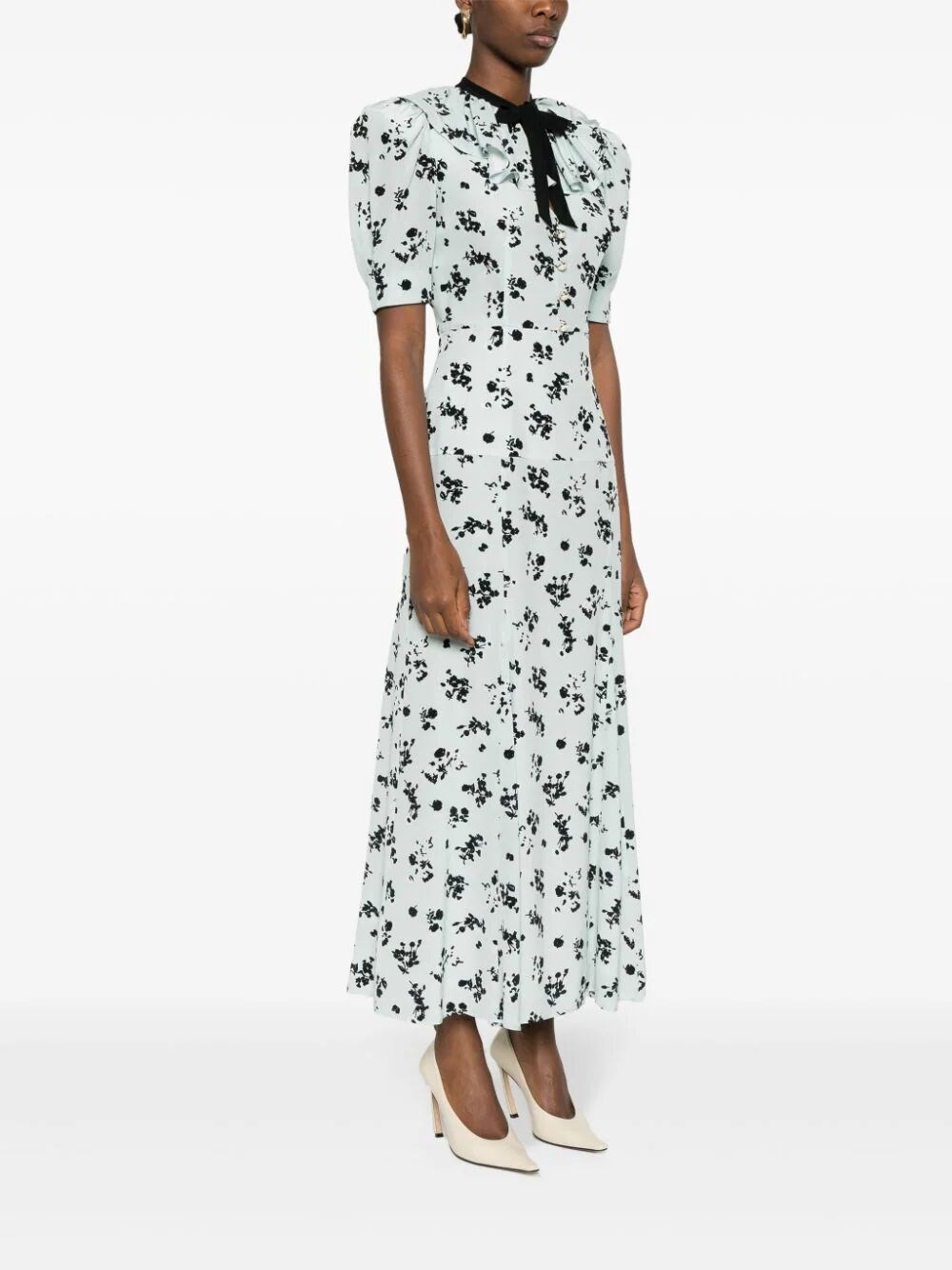 ROSE PRINT SILK LONG DRESS