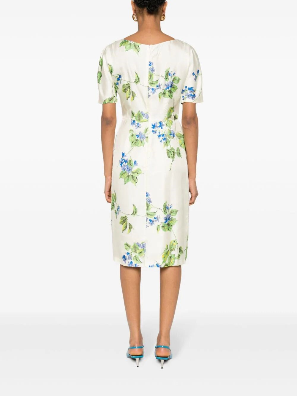 FLORAL-PRINT TWILL MIDI DRESS