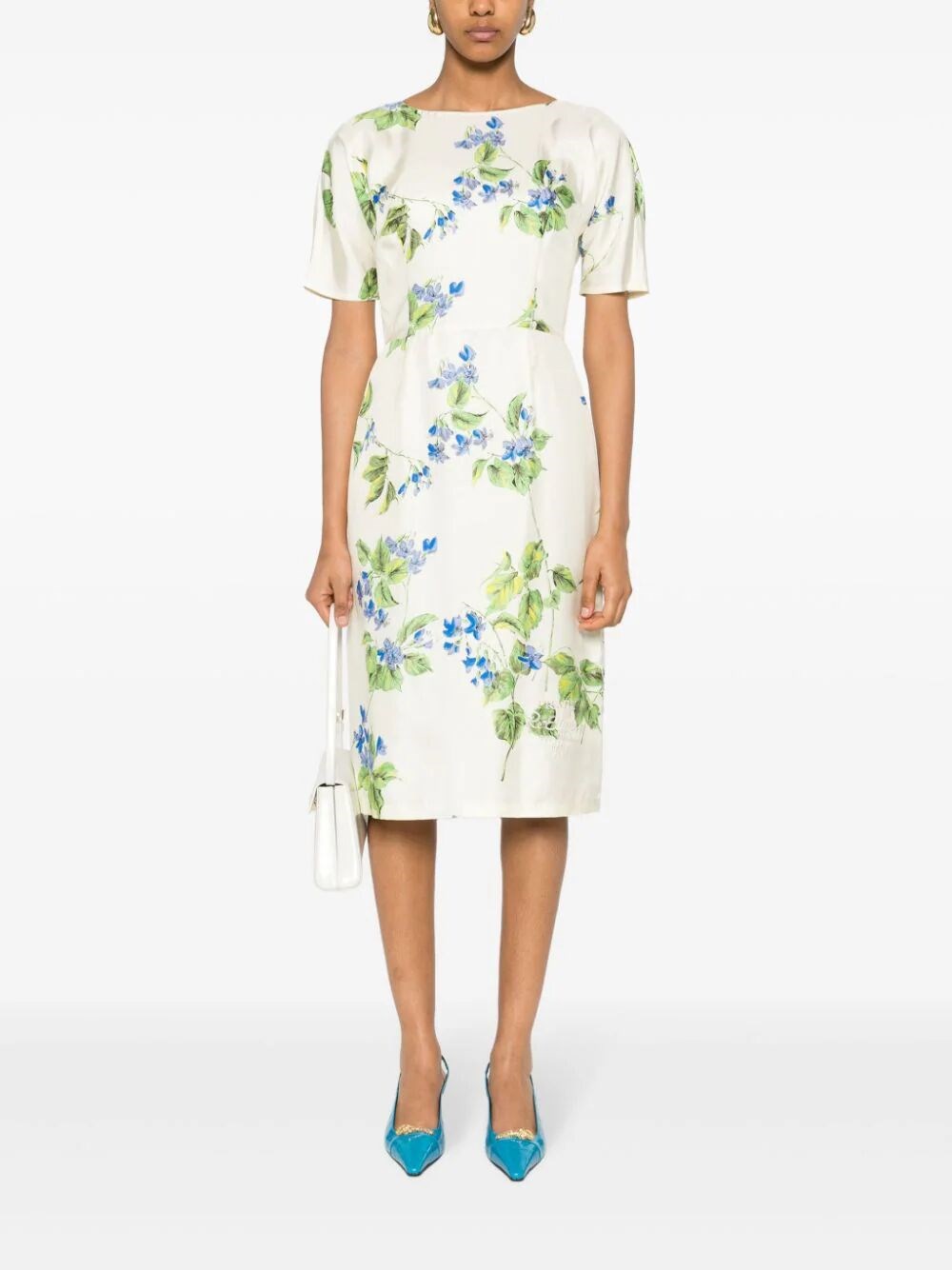 FLORAL-PRINT TWILL MIDI DRESS