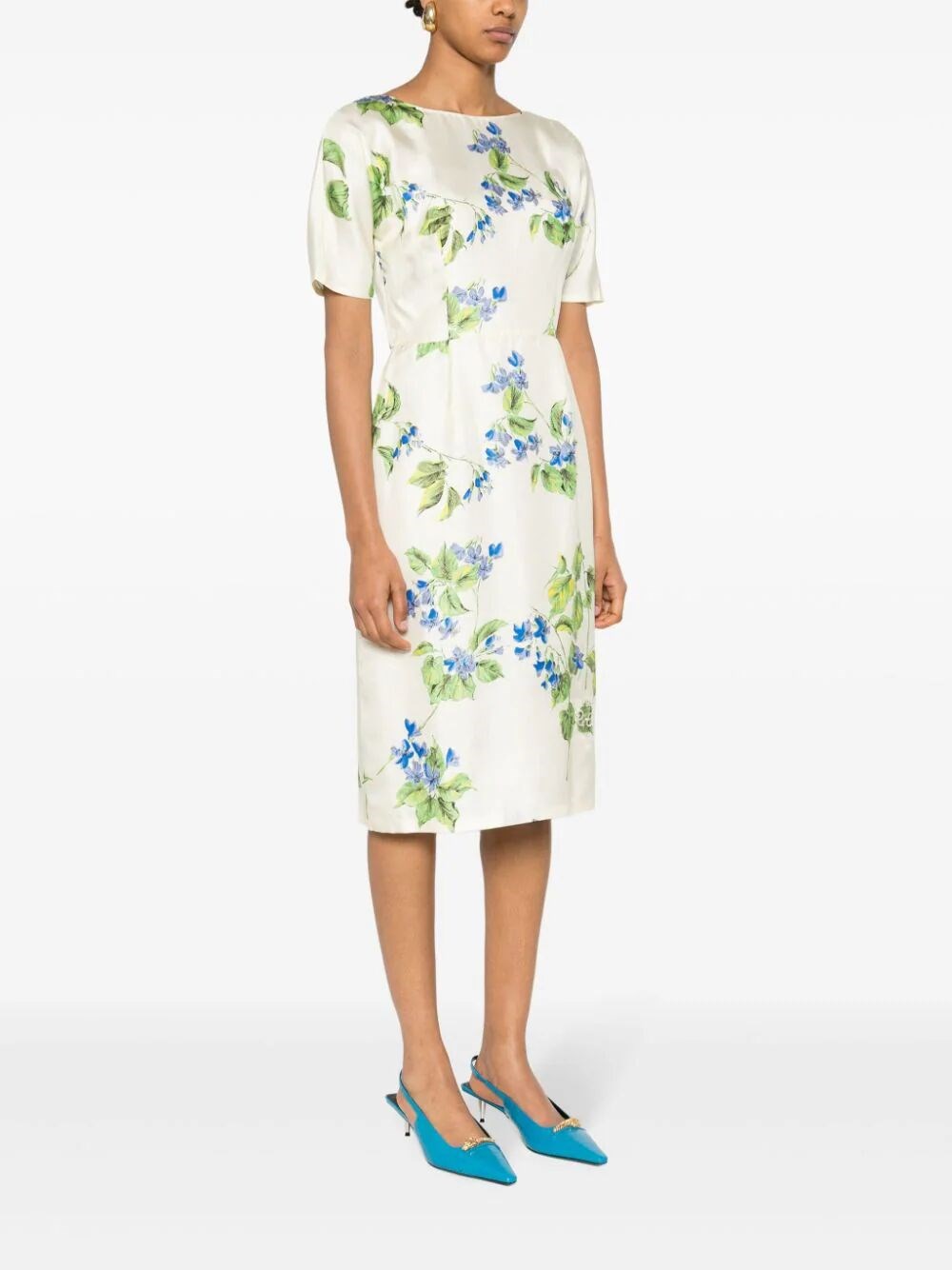 FLORAL-PRINT TWILL MIDI DRESS