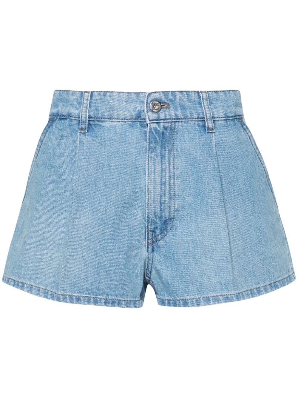 Pleated denim shorts