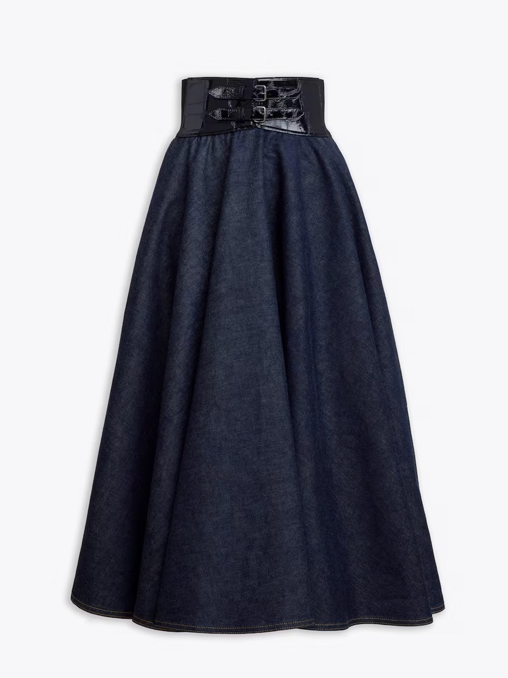 Shop Alaïa Denim Skirt With Belt In Blue