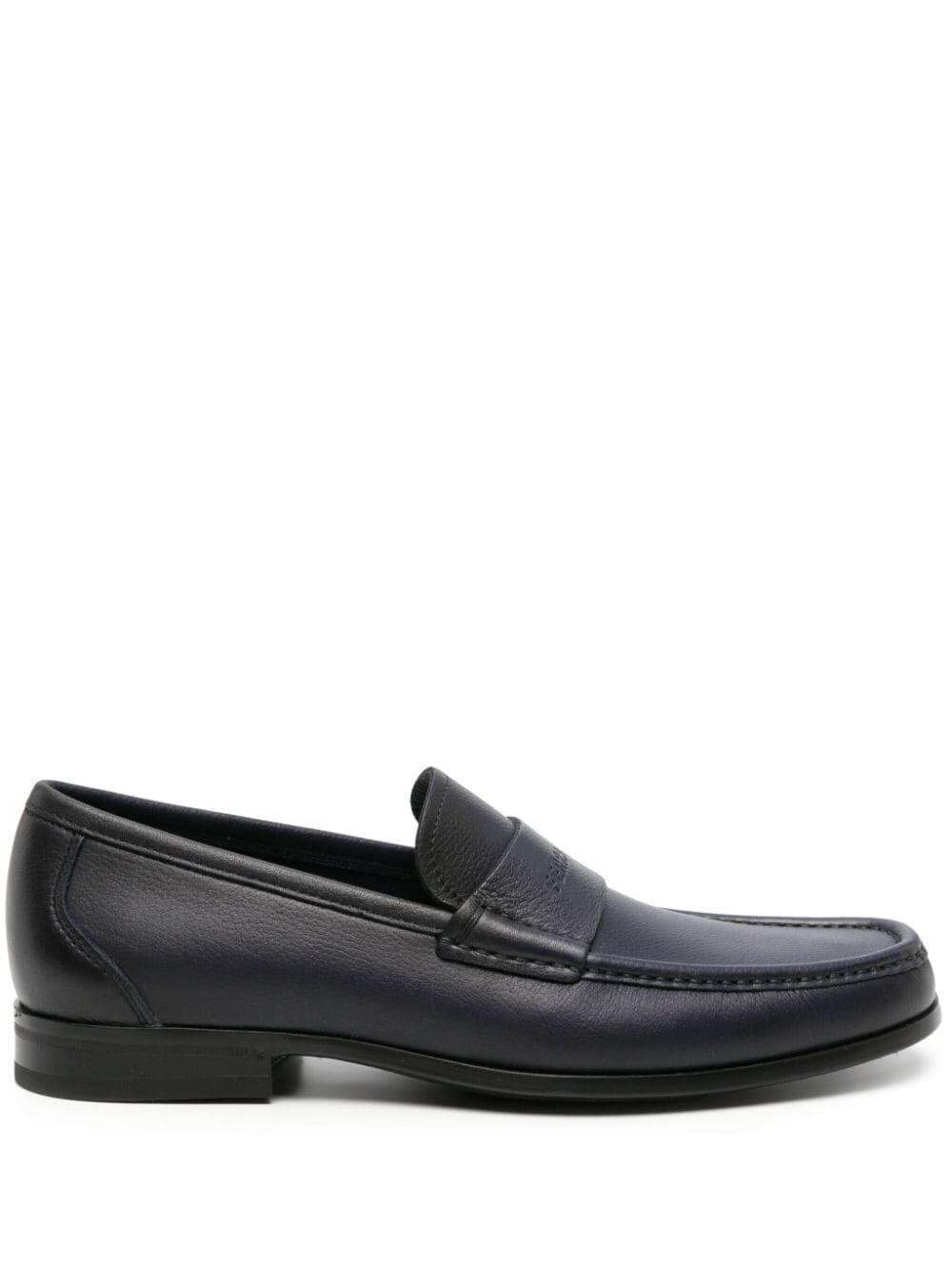 Ferragamo Black Loafer With Logo In Leather Man In Blue