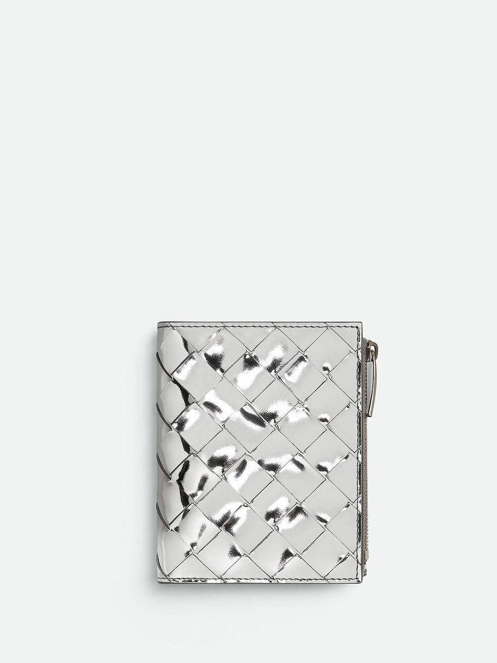 Bottega Veneta Small Bi-fold Intrecciato Wallet With Zip In Metallic