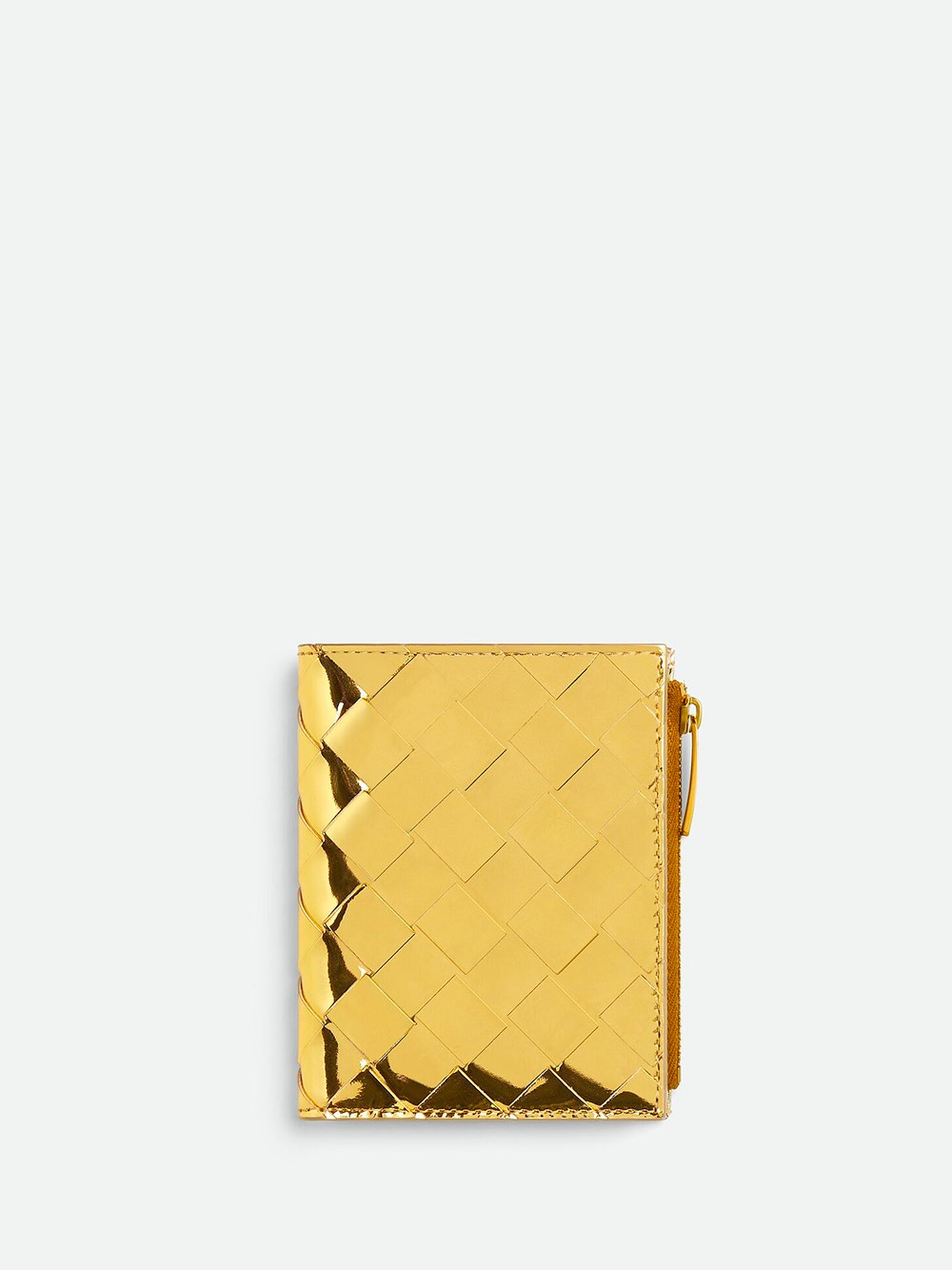 Bottega Veneta Small Bi-fold Intrecciato Wallet With Zip In Metallic