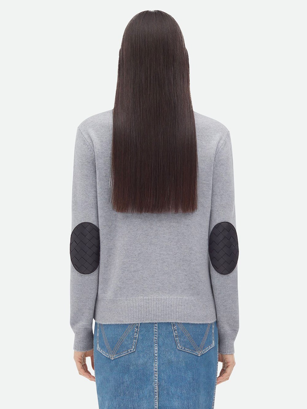 Cashmere sweater with Intrecciato leather applications