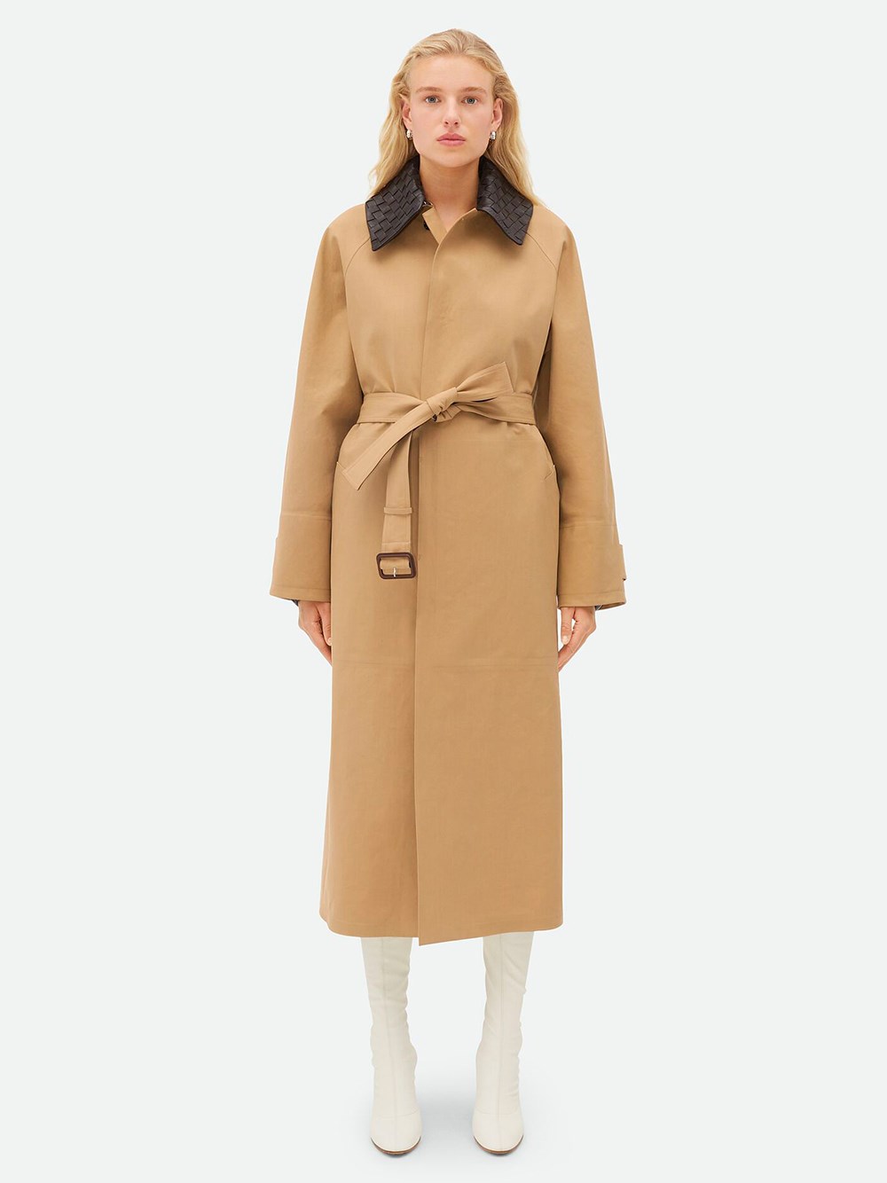 Cotton trench coat with braided collar