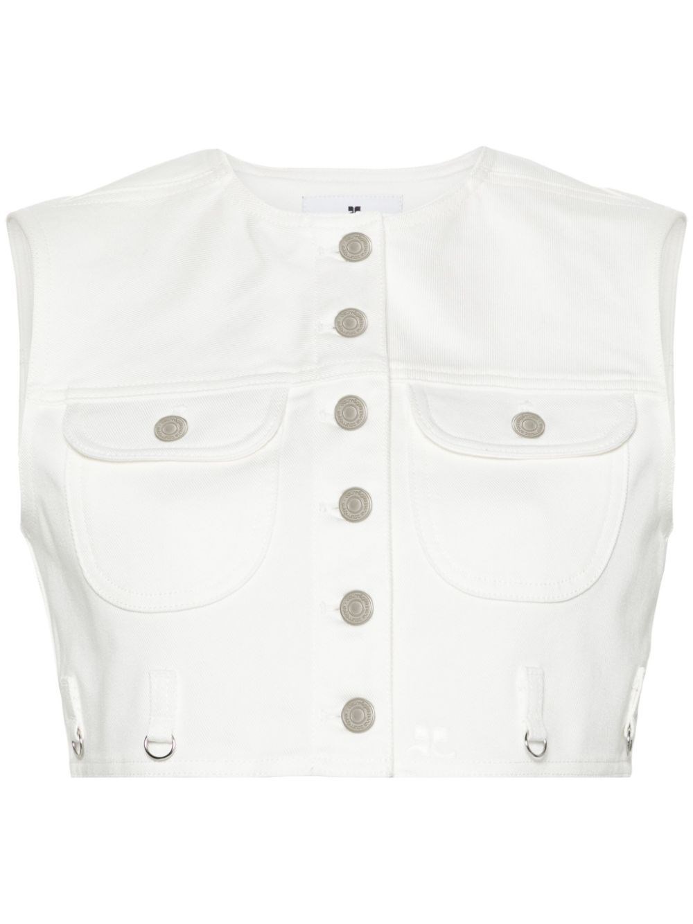 Shop Courrèges Multiflex Denim Cropped Vest In White
