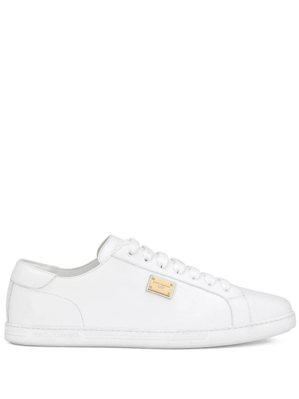 Dolce & Gabbana Portofino White Monocrom Low Top Sneakers With Logo Plaque In Leather Man In White