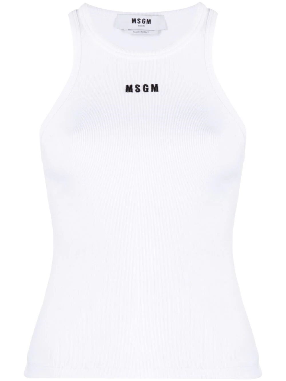 Shop Msgm Ribbed Tank Top In White