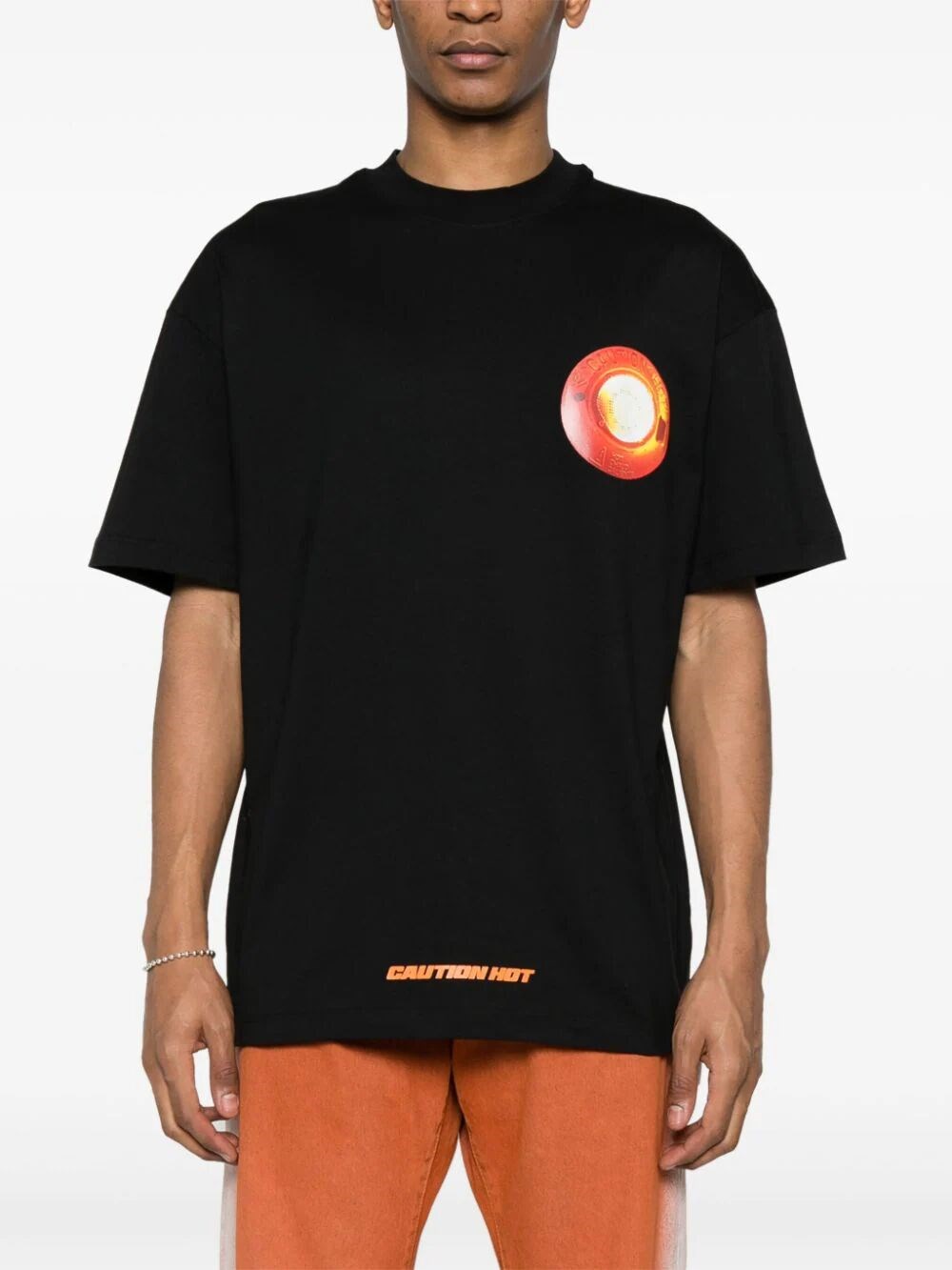T-SHIRT WITH "CAUTION HOT" GRAPHIC