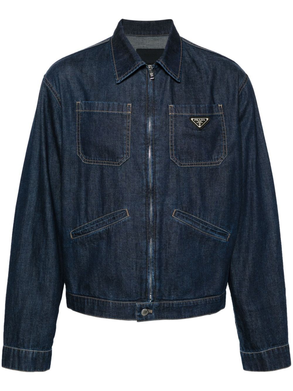 Prada Zipped Denim Jacket In Blue