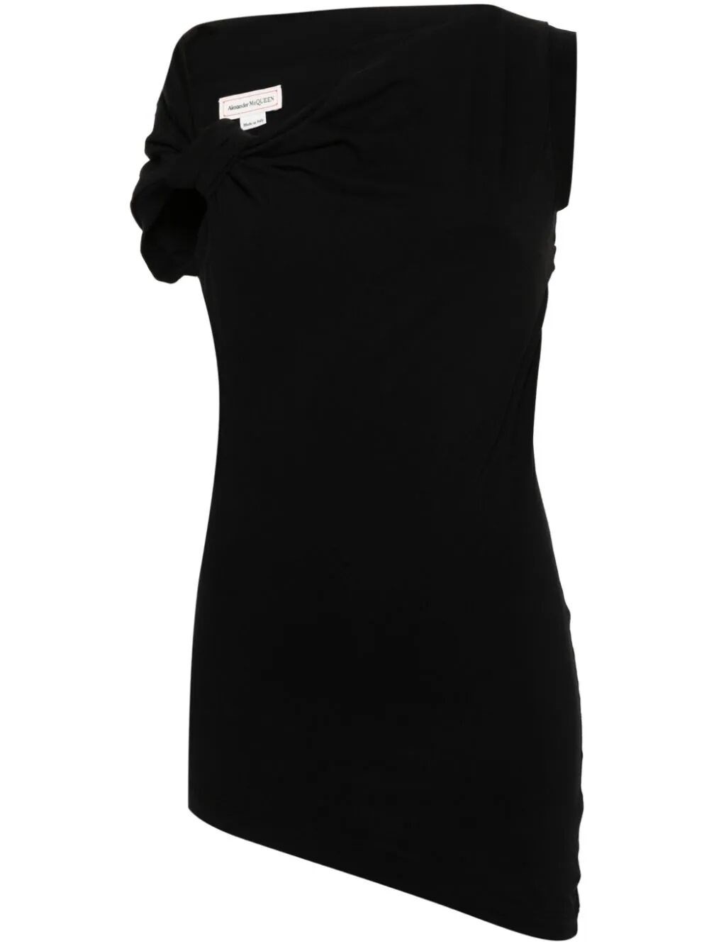 Alexander Mcqueen Asymmetric Bow-detailed Embroidered Stretch-cotton Jersey Top In Black