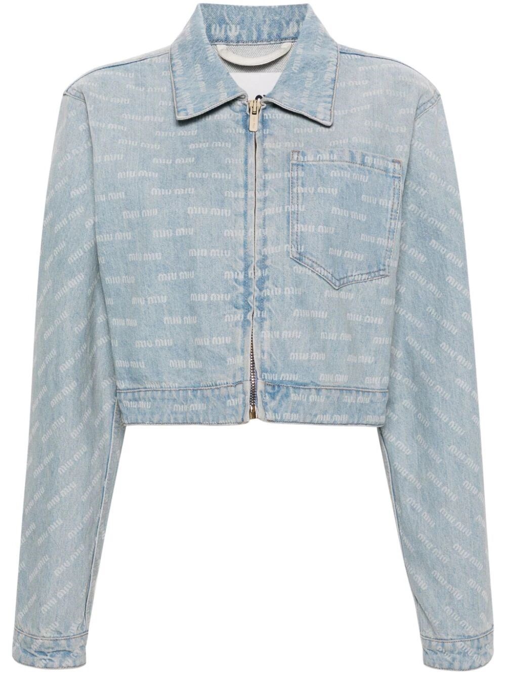 LOGO-PRINT CROPPED DENIM JACKET