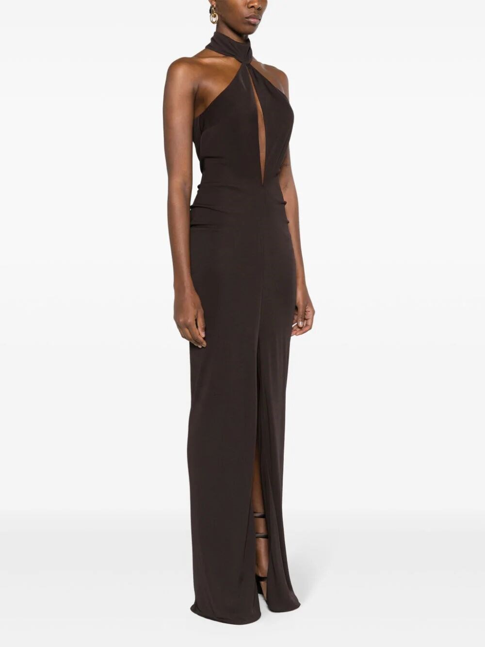 JERSEY HALTERNECK EVENING DRESS