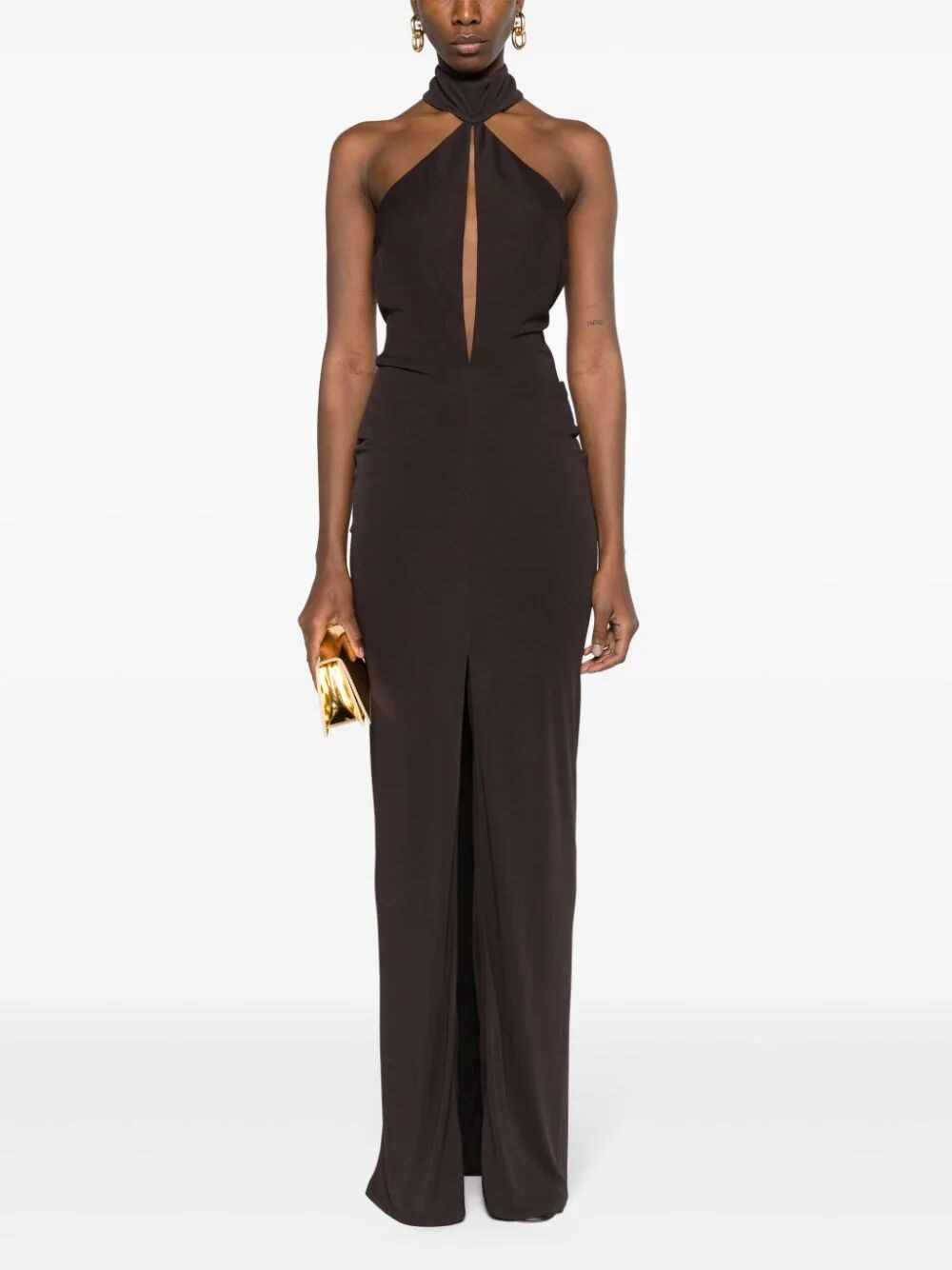 JERSEY HALTERNECK EVENING DRESS