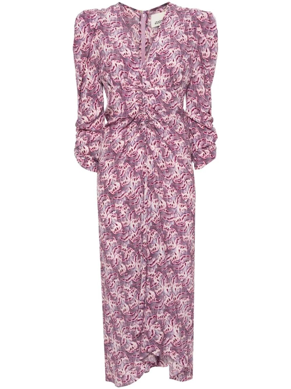 Shop Isabel Marant Printed Silk Midi Dress In Pink & Purple