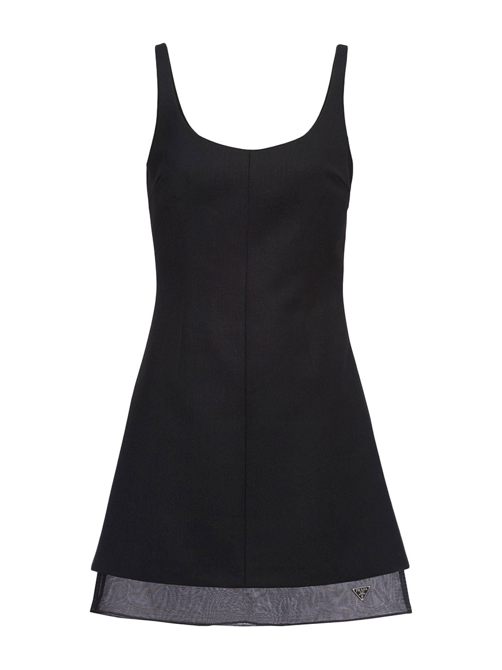 Prada Enamel Triangle-logo Wool Dress In Black